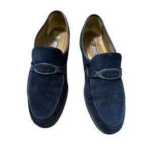 Bally Switzerland Mens Navy Blue Suede Leather Trim Loafers Slip On Shoes 9.5 F